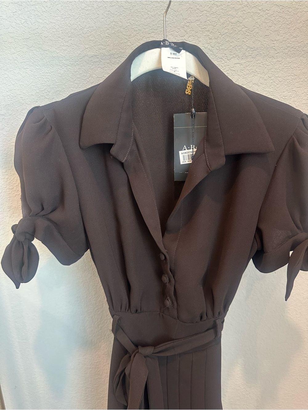 ABS Allen Schwartz Brown Button-Front Tie-Waist Dress